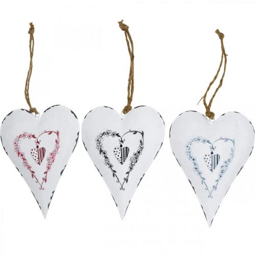 Floristik24 Decorative hearts for hanging metal white metal heart 12×16cm 3pcs