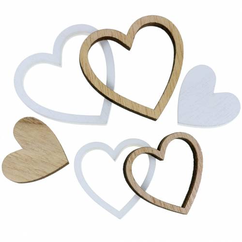 Floristik24 Scatter decoration heart natural/white 24 pcs