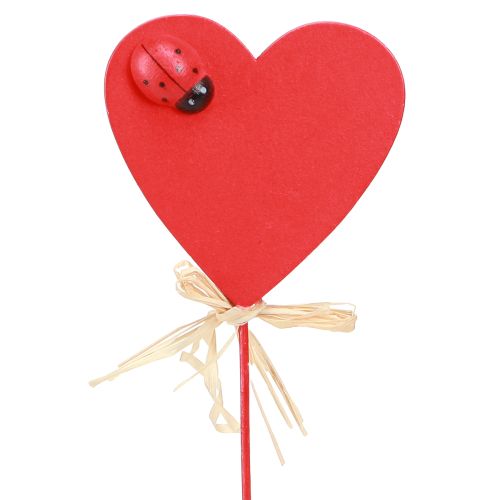 Floristik24 Heart Plugs Wood Red Decorative Hearts with Ladybug 6cm 16 Pcs