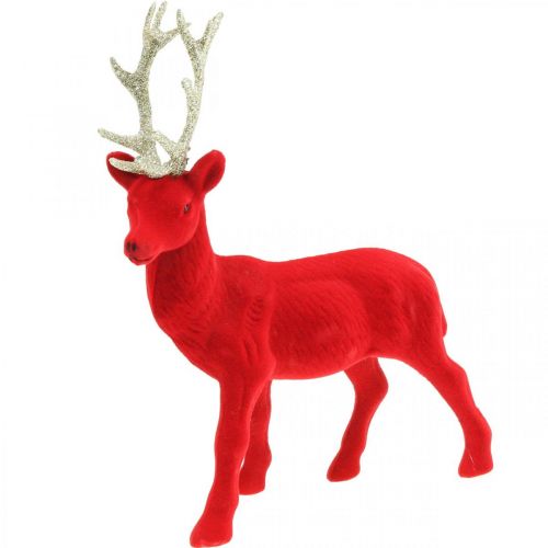 Floristik24 Decorative deer decorative figure decorative reindeer flocked red H28cm