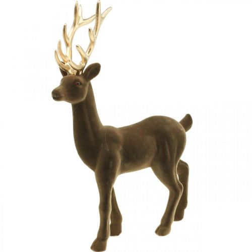 Product Deco deer decoration figure deco reindeer flocked brown H37cm