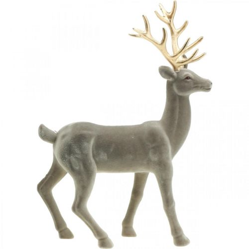 Floristik24 Decorative deer decorative figure decorative reindeer flocked gray H46cm