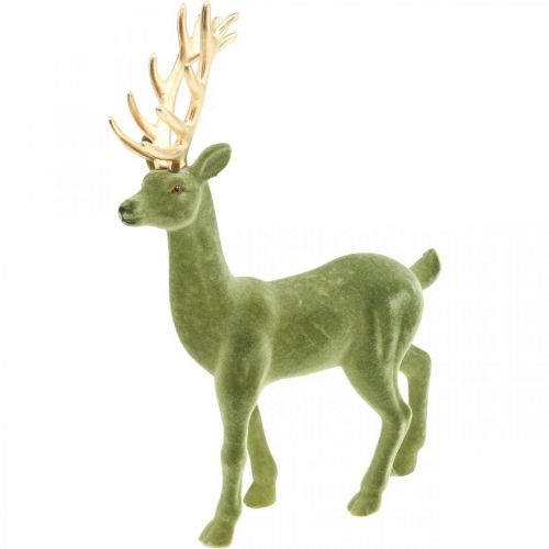 Floristik24 Decorative deer decorative figure decorative reindeer flocked green H37cm