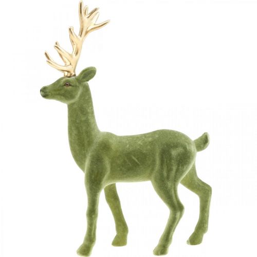 Floristik24 Decorative deer decorative figure decorative reindeer flocked green H37cm
