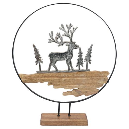 Floristik24 Deer decoration ring decoration stand metal wood silver Ø38cm