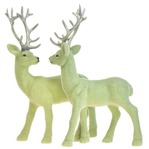 Product Deer Deco Reindeer Green Gray Calf Flocked 20cm Set of 2