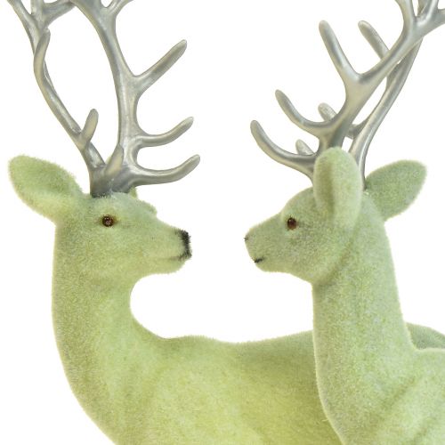 Product Deer Decoration Reindeer Green Grey Calf Flocked 20cm Set of 2