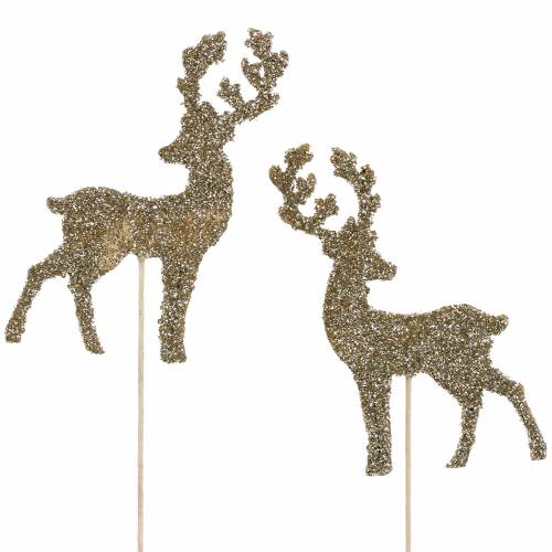 Floristik24 Deco plug deer glitter gold sorted 8/10cm 18pcs