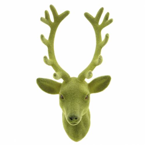 Deco deer head flocked moss green 10cm x 20cm 3pcs