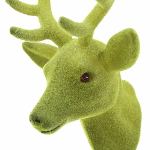 Product Deco deer head flocked moss green 10cm x 20cm 3pcs