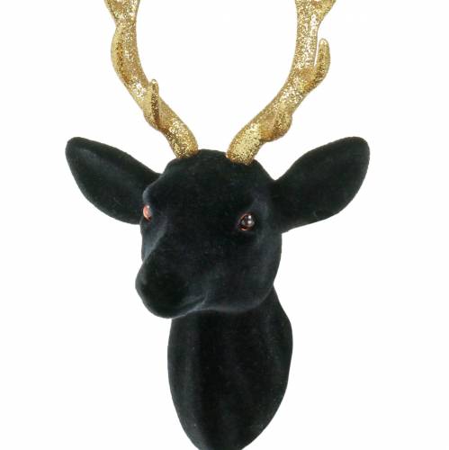 Product Decorative deer head flocked black, gold 10cm x 20cm 3pcs