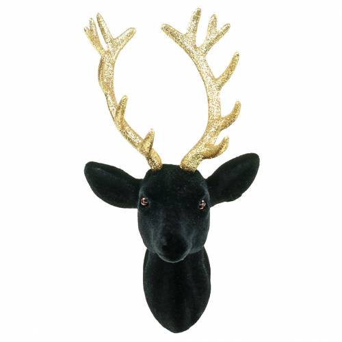 Floristik24 Decorative deer head flocked black, gold 10cm x 20cm 3pcs