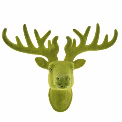 Floristik24 Decorative deer head flocked moss green 30cm x 23cm