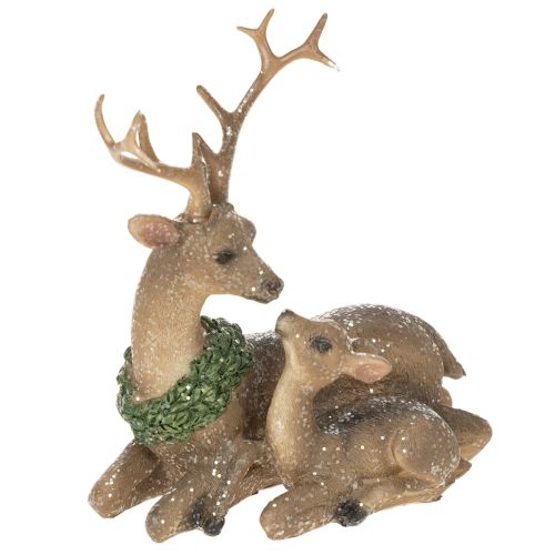 Deer Family Figurine with Snow, Plastic, 17cm, Brown-Green-White, Indoor Winter Decoration buy online | Floristik24.co.uk
