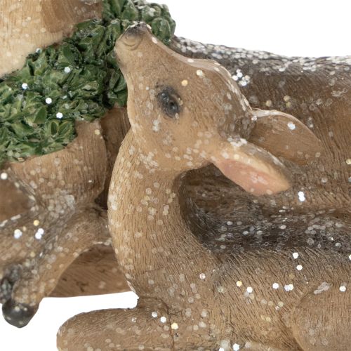 Deer Family Figurine with Snow, Plastic, 17cm, Brown-Green-White, Indoor Winter Decoration | Floristik24.co.uk