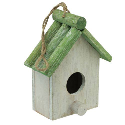 Product Hanging decoration birdhouse wood green white 14.5×7.5×17.5cm