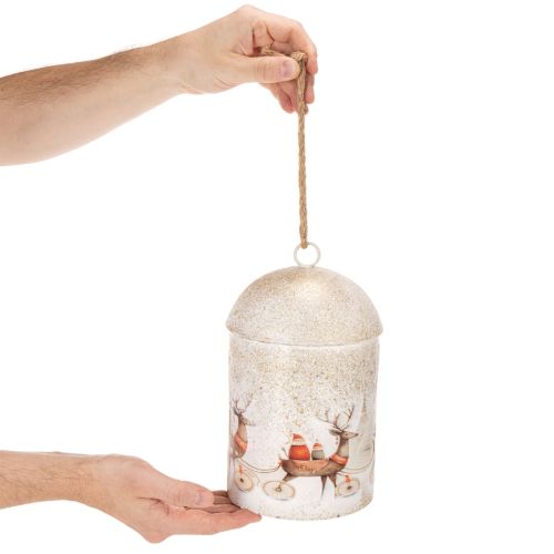 Metal Christmas Bell with Reindeer Design, 26cm, White and Gold | Floristik24.co.uk