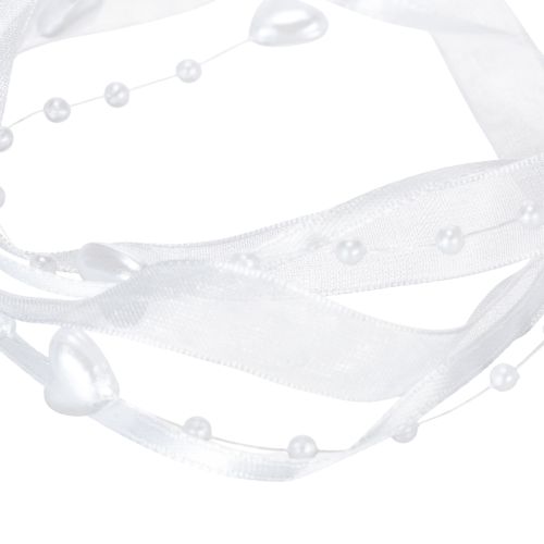Product Wedding decoration organza ribbon white 10mm x 5m with hearts &amp; pearls