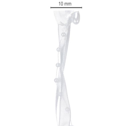 Product Wedding decoration organza ribbon white 10mm x 5m with hearts &amp; pearls