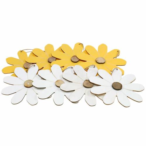 Floristik24 Wooden flowers for hanging, spring decoration, wooden flowers yellow and white, summer flowers 8 pieces