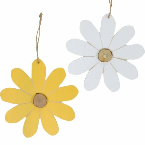 Floristik24 Wooden flowers for hanging, spring decoration, wooden flowers yellow and white, summer flowers 8 pieces