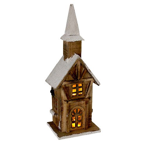 Floristik24 Wooden church with LED lighting nature, white 42cm