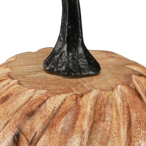 Product Wooden pumpkin with metal handle natural black Ø12cm H13cm