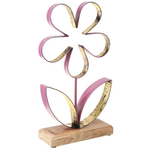 Wood Metal Decoration Flower on Base Old Pink Gold H35cm