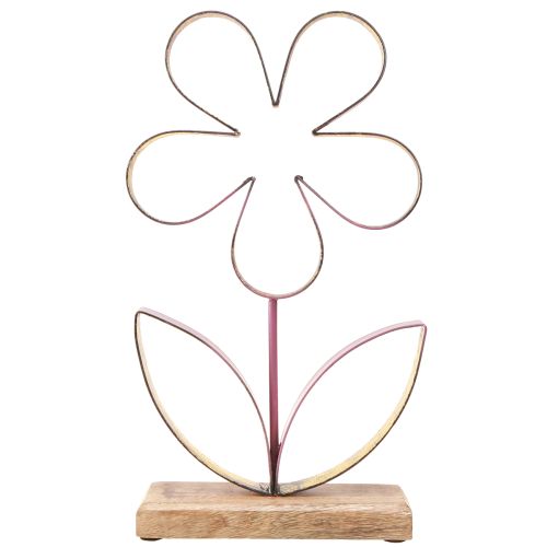 Product Wood Metal Decoration Flower on Base Old Pink Gold H35cm
