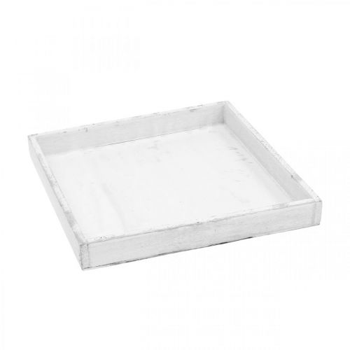 Product Decorative tray white square wooden tray shabby chic 24.5×24.5cm