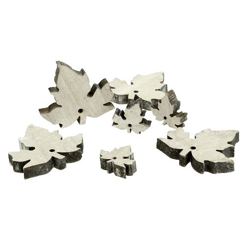 Floristik24 Wooden maple leaves mix white washed 30pcs