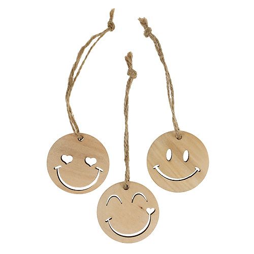 Floristik24 Wooden emoticon 4cm nature 24pcs