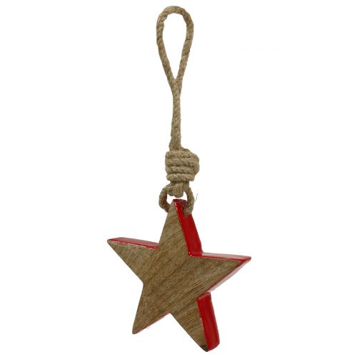 Wooden star red, natural 10cm for hanging 1 pc