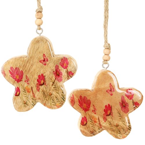 Product Wooden Spring Flowers Hanging Ornaments H9cm 4 pcs