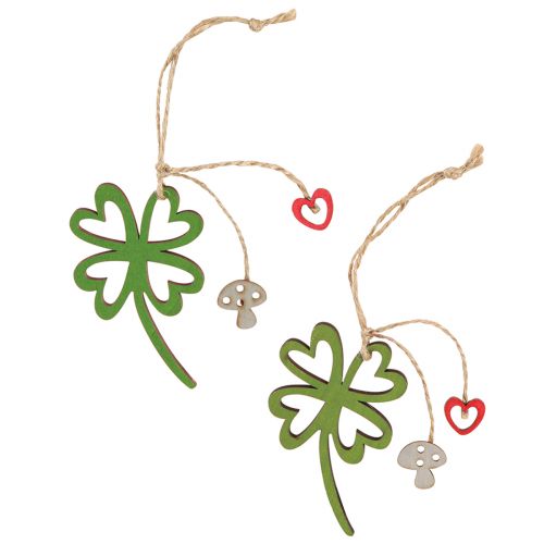 Product Wooden pendant New Year&#39;s Eve clover leaf colored 5x0,5x8cm 12 pcs