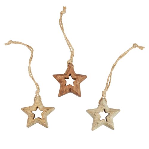 Floristik24 Wooden pendant wooden stars nature Christmas tree decorations Ø4.5cm 8pcs