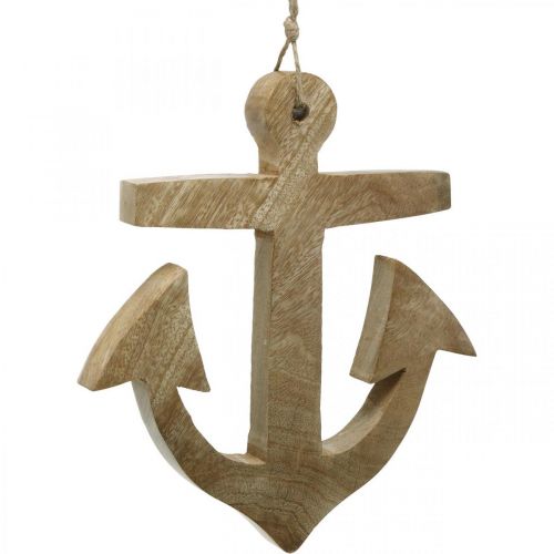 Hanging Anchor Mango Wood Nautical Hanger Natural H24.5cm