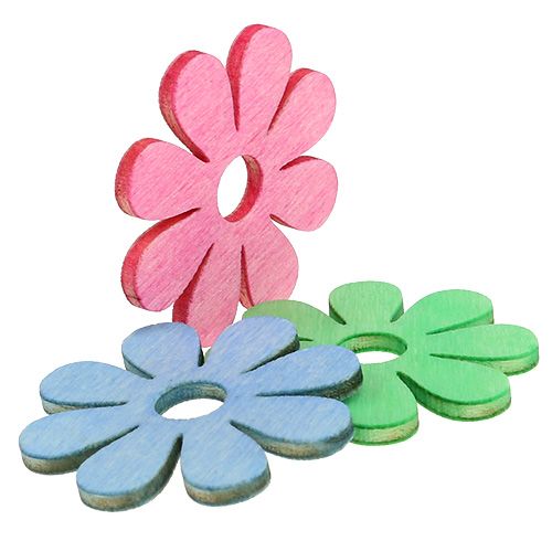Floristik24 Wooden flower for scattering pink, green, blue Ø4cm 72 pcs