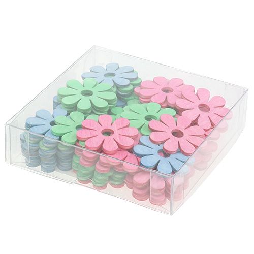 Floristik24 Wooden flower for scattering pink, green, blue Ø4cm 72 pcs
