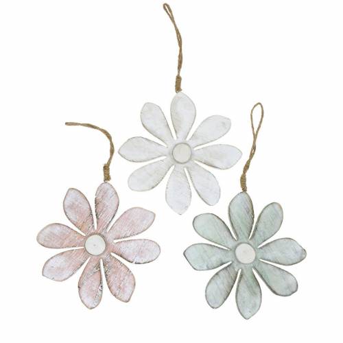 Floristik24 Pastel decorative blossoms, summer flowers, wood blossoms, floral decorations for hanging Ø12.5cm 3pcs