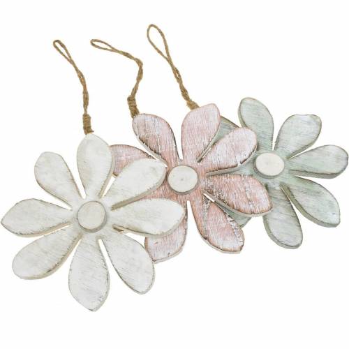 Floristik24 Pastel decorative blossoms, summer flowers, wood blossoms, floral decorations for hanging Ø12.5cm 3pcs