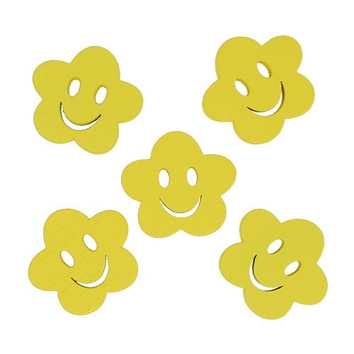 Floristik24 Wooden flower with face yellow 2.5cm 48 pcs
