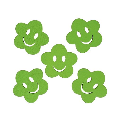Floristik24 Wooden flower with face green 2.5cm 48 pcs
