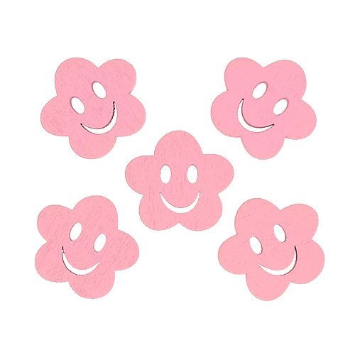 Floristik24 Wooden flower with face pink 2.5cm 48 pcs