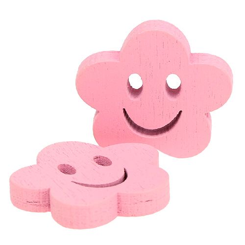 Floristik24 Wooden flower with face pink 2.5cm 48 pcs