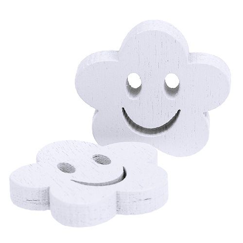 Product Wooden flower with face white 2.5cm 48 pcs