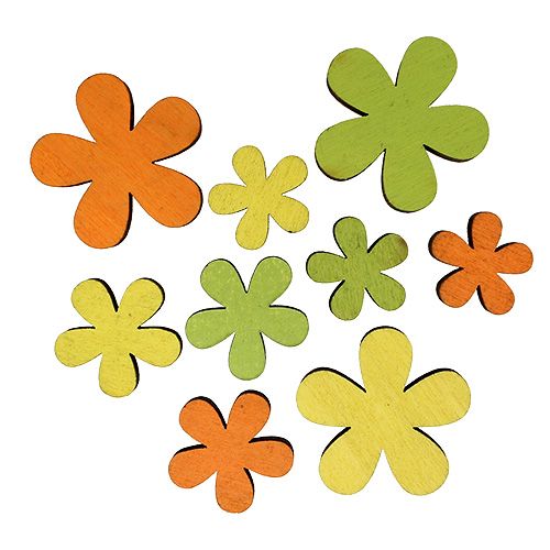 Floristik24 Wooden flower 2-3.5cm orange, green, yellow 36pcs