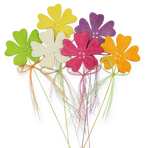 Floristik24 Wooden flowers on wire pick 7cm, 28cm 24 pcs