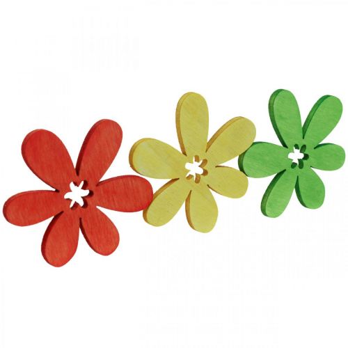 Product Wooden flowers scatter decoration blossoms wood yellow/orange/green Ø4cm 72p