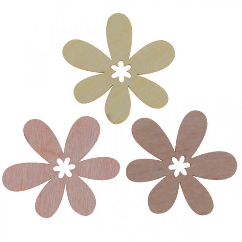 Wooden flowers scatter decoration blossoms wood beige/yellow/pink Ø4cm 72p